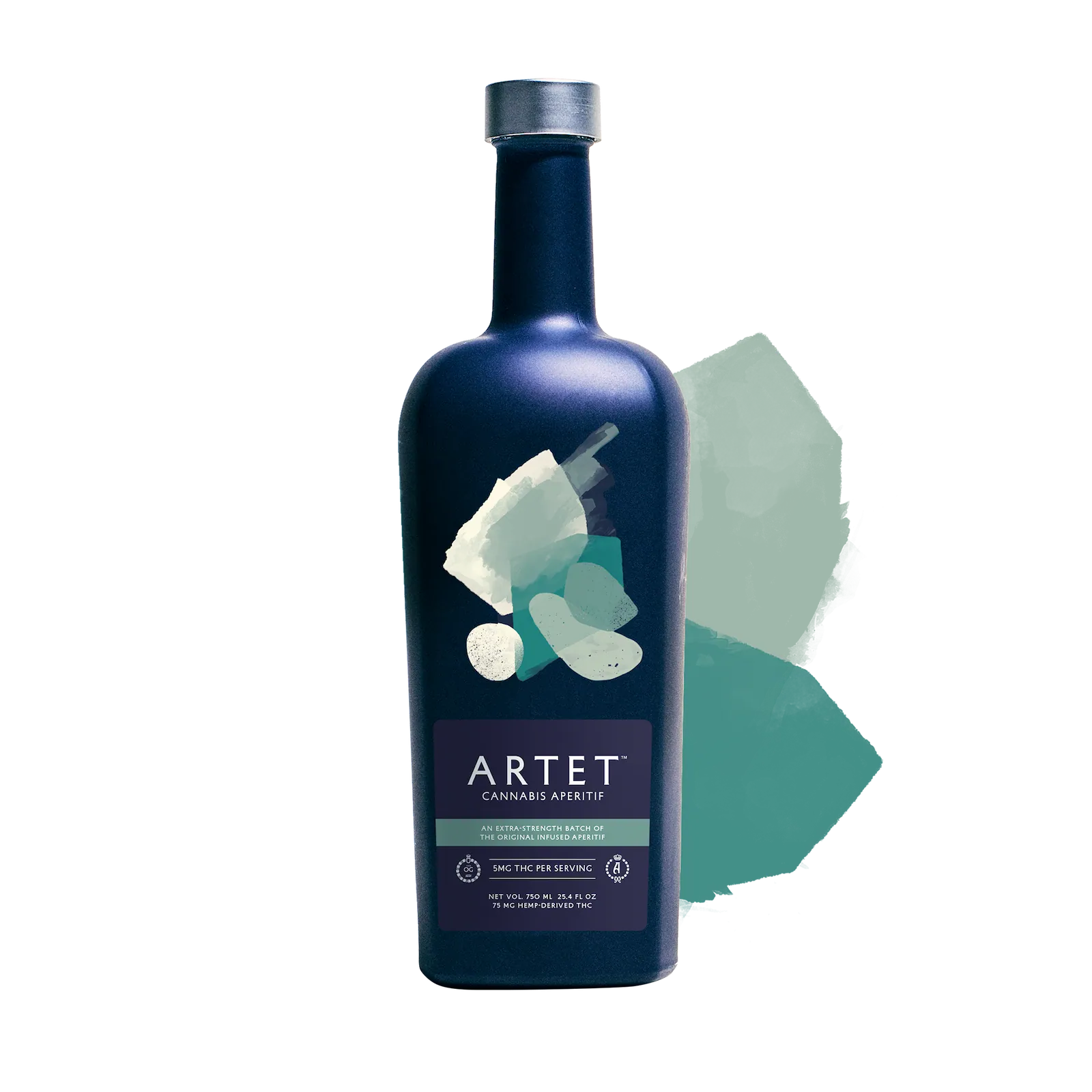 Blue bottle with floral design on a white background