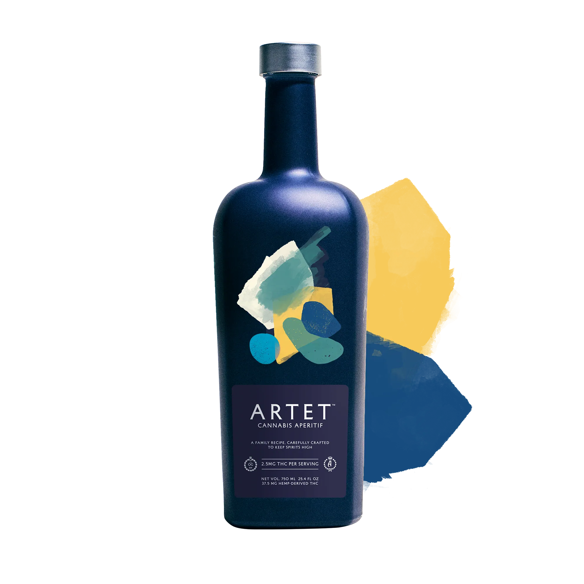 Blue bottle of Artet Aperitif with artistic design