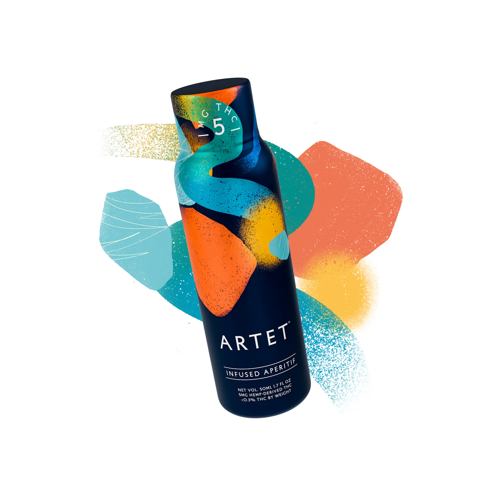 Bottle of ARTET infused aperitif with colorful abstract design